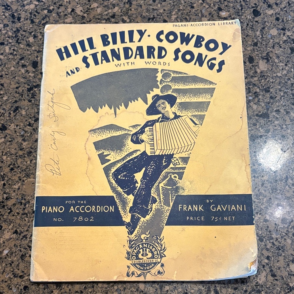 Vintage 1939 Hillbilly Cowboy and Standard Songs with Words Accordion Music Book